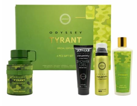 Estuche Armaf Odyssey Tyrant Hombre EDP 4 pz Gel de baño 100ml+Spray 50ml+Perfume 100ml+Shampoo 250ml